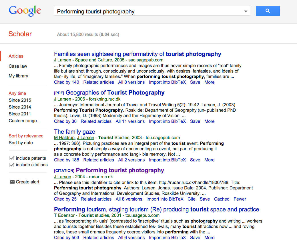 Google Scholar results screen, search by article title. Created on September, 2015. Courtesy of pibook.gr License: Attribution-NonCommercial-ShareAlike 2.0